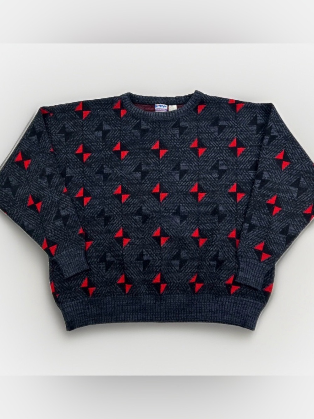 Vintage 90s Himalaya Sweater Size XL Gray Red Geometric Pullover Grandpa Boho